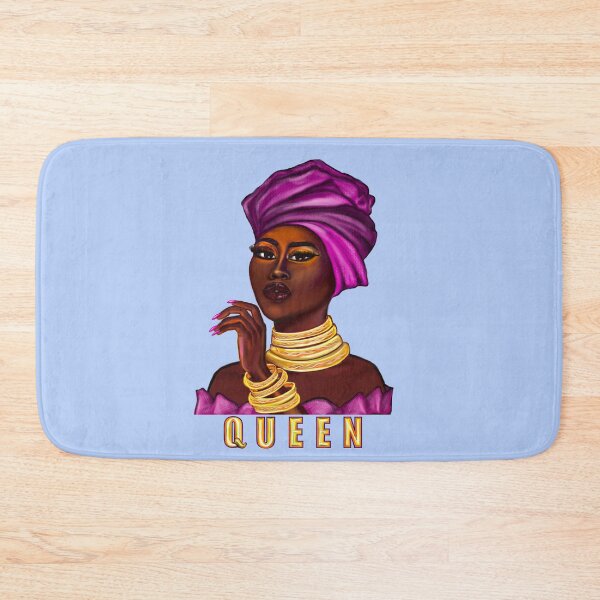 Item preview, Queen - yass queen - Black is beautiful black girl with Gold bangles, neck ring necklace, purple dress and head wrap, brown eyes and dark brown skin ! designed and sold by Artonmytee.