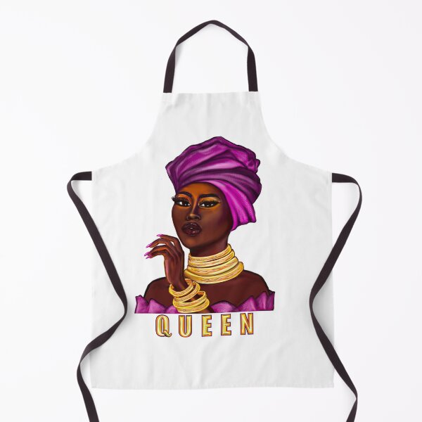 Item preview, Queen - yass queen - Black is beautiful black girl with Gold bangles, neck ring necklace, purple dress and head wrap, brown eyes and dark brown skin ! designed and sold by Artonmytee.