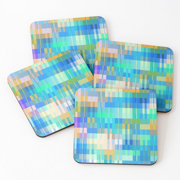 Item preview, blue green orange geometric square pixel pattern abstract background designed and sold by Mrvell.