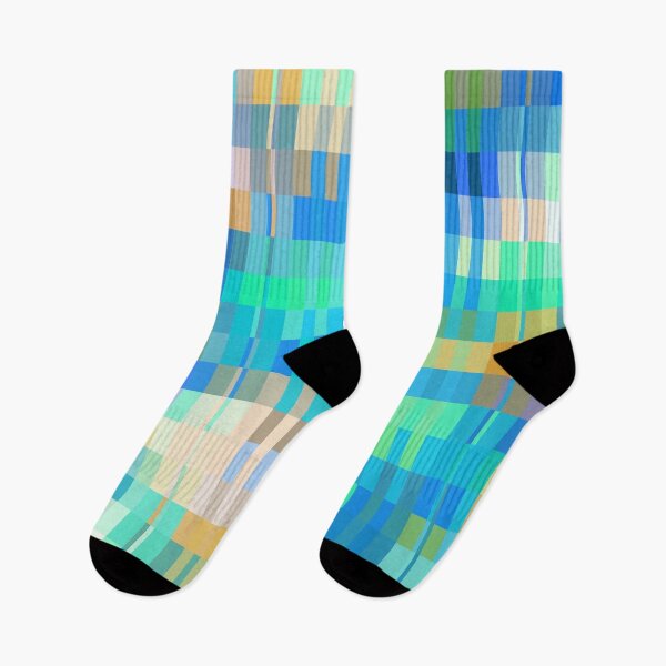 Item preview, blue green orange geometric square pixel pattern abstract background designed and sold by Mrvell.