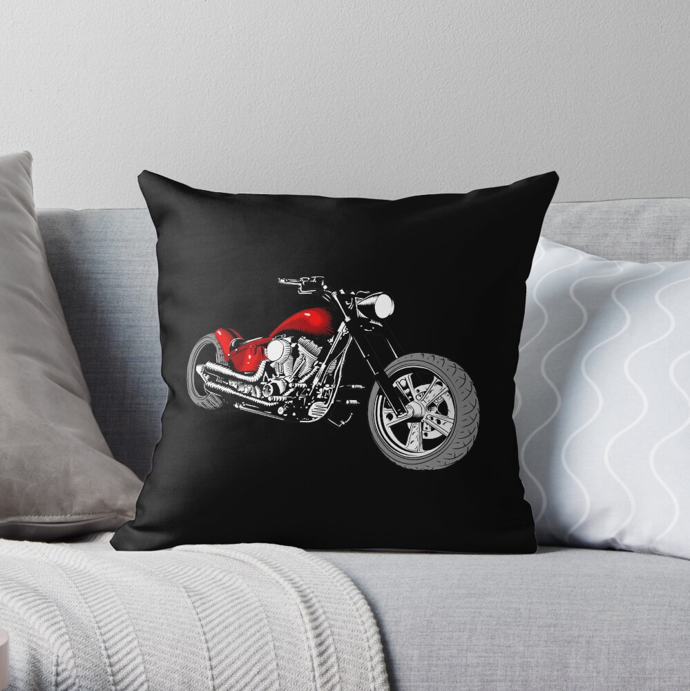 HD Softail Motorcycle, Red Throw Pillow