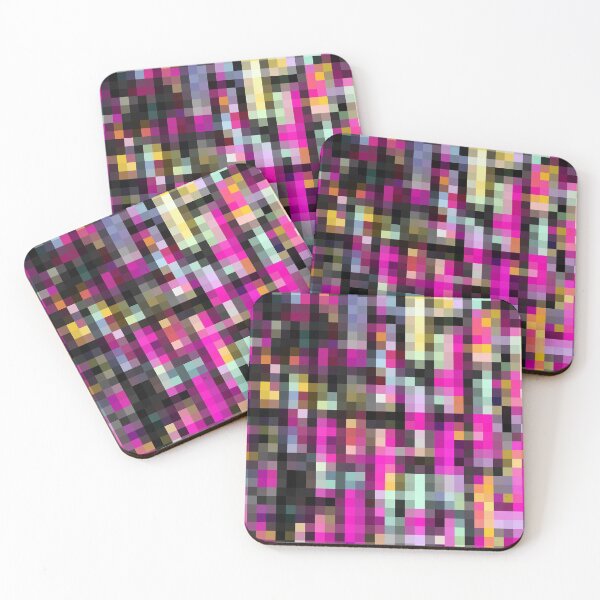 Item preview, colorful geometric square pixel pattern abstract background in pink blue yellow designed and sold by Mrvell.