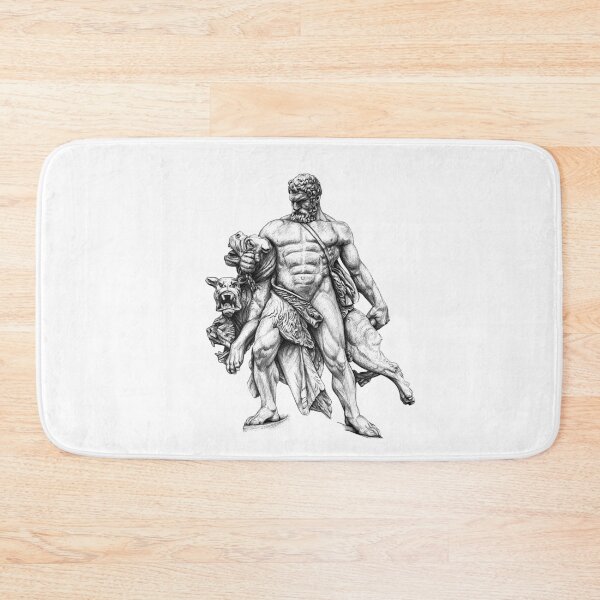 Item preview, Drawing of Hercules capturing Cerberus for white and light background designed and sold by IraPanyukova.