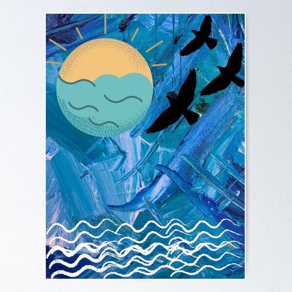 Item preview, Ocean with sun and birds designed and sold by ItsTimeForWine.