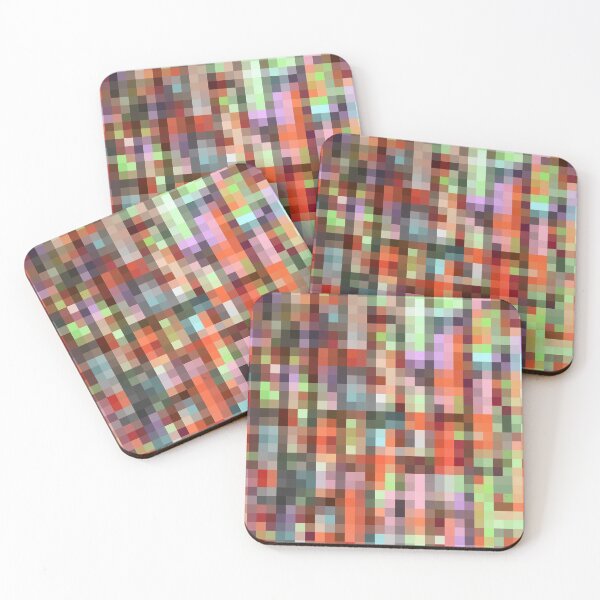 Item preview, colorful geometric square pixel pattern abstract background in orange pink green designed and sold by Mrvell.