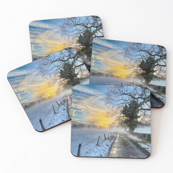Item preview, Snowy Lane with sunset - Eaton Cheshire UK designed and sold by LivingDeadGirlx.