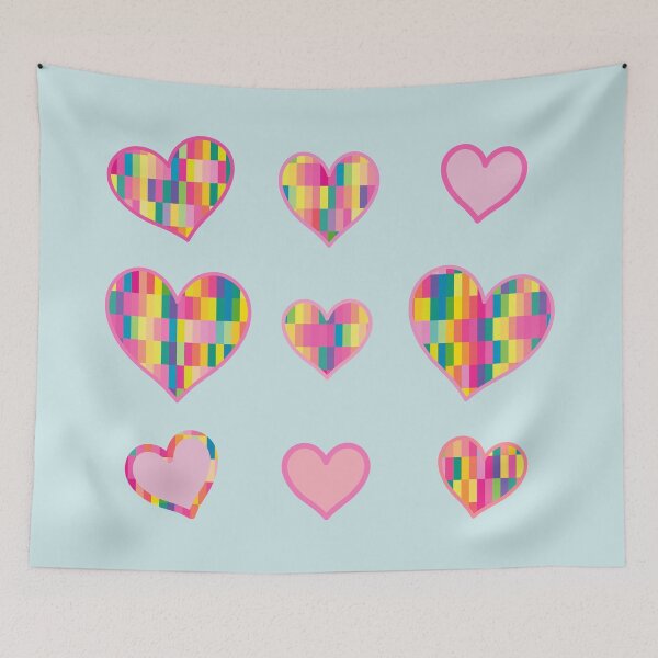 Item preview, Set of nine Valentine's Day Hearts with pastel neon pattern colors designed and sold by greatnorris.