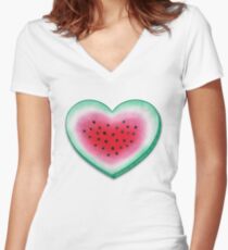 Summer Love - Watermelon Heart Women's Fitted V-Neck T-Shirt