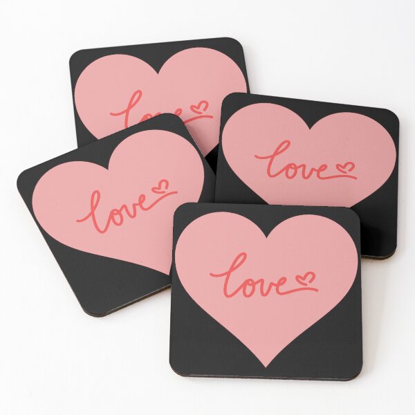 Item preview, Cursive Love with Small Red Heart Inside Large Pink Heart on Black Background  designed and sold by ShajenDesigns.