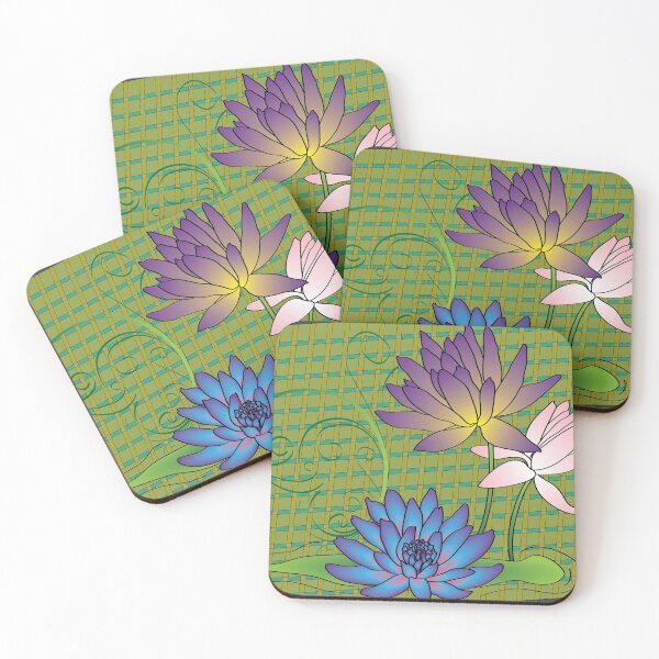 Item preview, Pretty Lotus Flowers on Green Plaid designed and sold by OrangeEden.