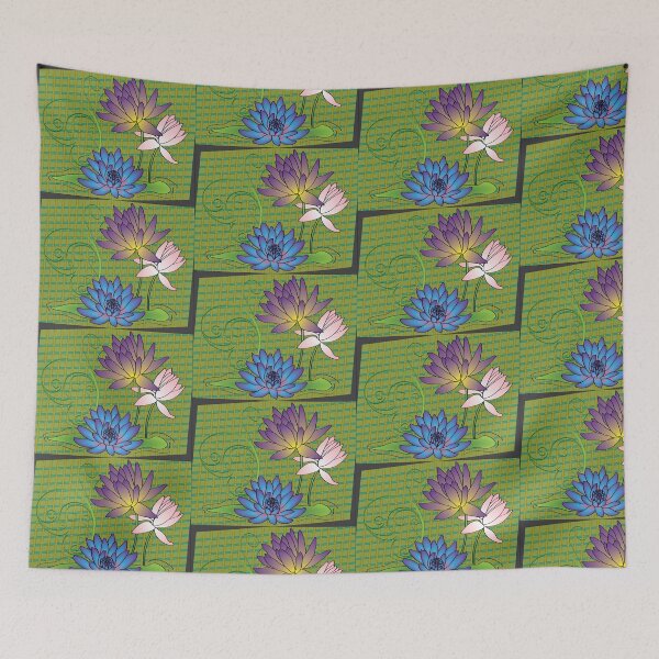 Item preview, Pretty Lotus Flowers on Green Plaid designed and sold by OrangeEden.