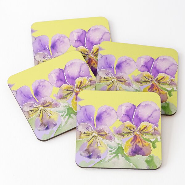 Item preview, Viola Watercolor Purple Flower - violas On Yellow designed and sold by Sarah  Rajkotwala.