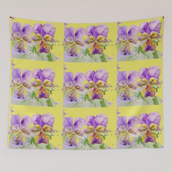 Item preview, Viola Watercolor Purple Flower - violas On Yellow designed and sold by Sarah  Rajkotwala.