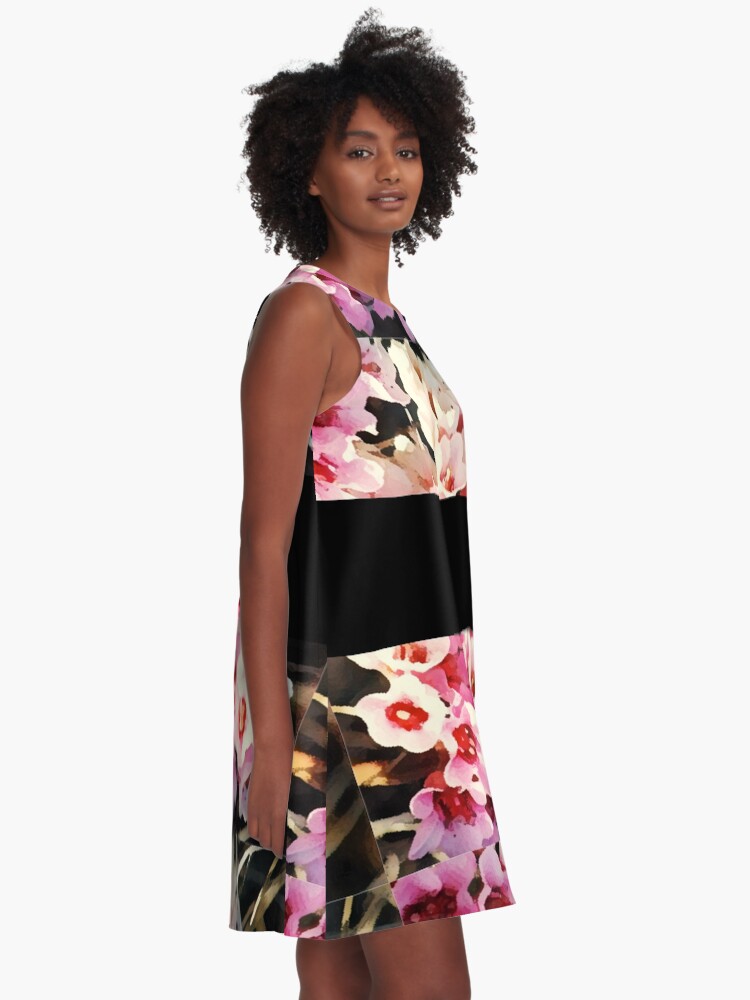 Alternate view of Beautiful garden full of pink blooming flowers A-Line Dress