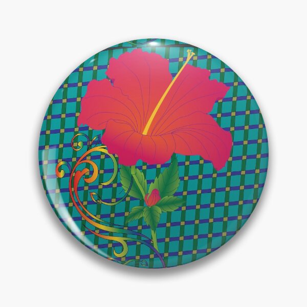 Item preview, Simple Hibiscus flower on blue Plaid designed and sold by OrangeEden.
