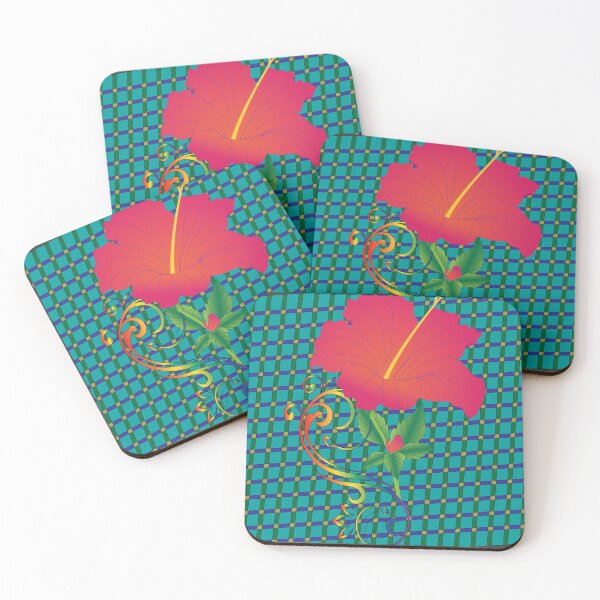 Item preview, Simple Hibiscus flower on blue Plaid designed and sold by OrangeEden.