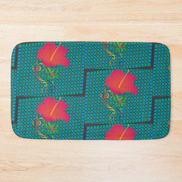Item preview, Simple Hibiscus flower on blue Plaid designed and sold by OrangeEden.