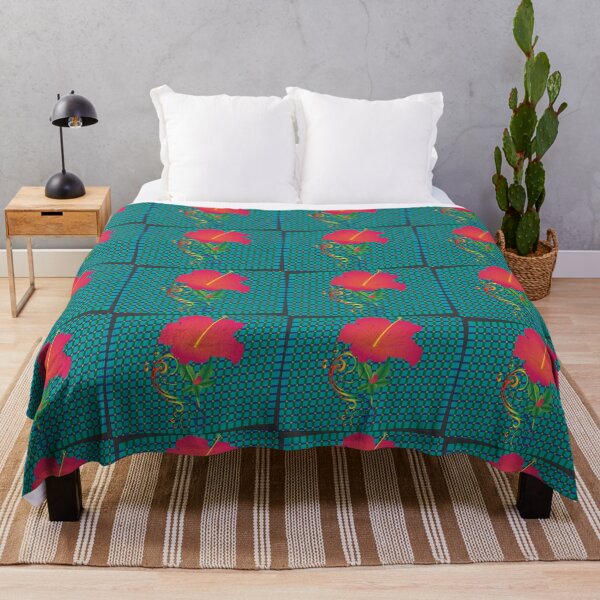 Item preview, Simple Hibiscus flower on blue Plaid designed and sold by OrangeEden.