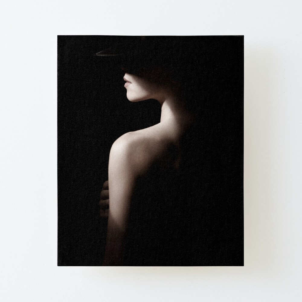 Profile portrait of a woman in black hat with dramatic shadows covering  her face and body art photo print Art Board Print for Sale by AwenArtPrints