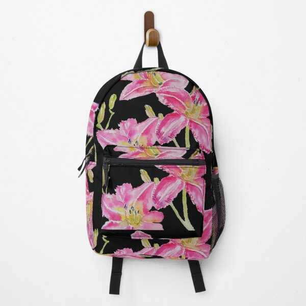 Item preview, Pink Lily Flower Watercolor Painting Pattern - on Black designed and sold by Sarah Rajkotwala.