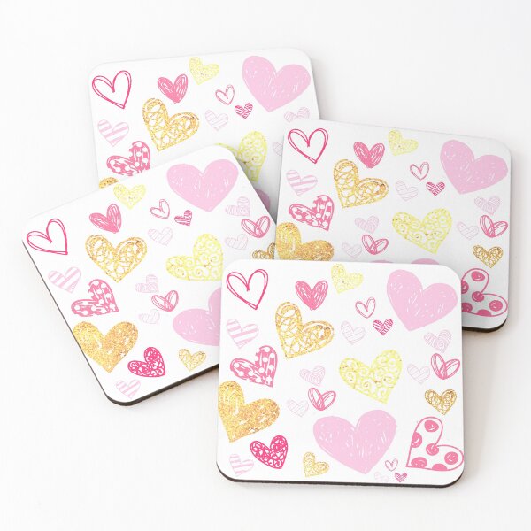 Item preview,  Pink red golden valentine day hearts (original white version) designed and sold by MarineTreasury.