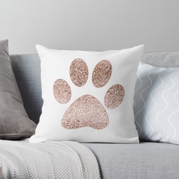 Sparkling rose gold paw print Throw Pillow