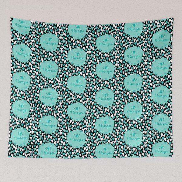 Item preview, I Love You! Hearts Pattern (Aqua on Black) designed and sold by PawsitiveMum.