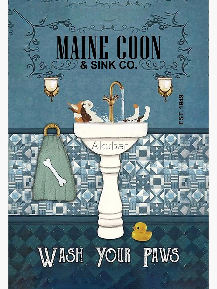 Disover Pet Poster Sink Maine Coon Wash Your Paws Premium Matte Vertical Poster