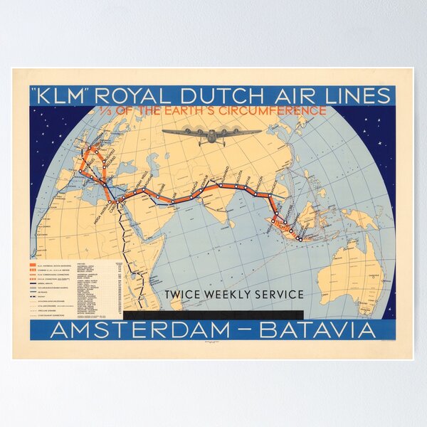 Item preview, 1934 Vintage Poster. KLM Royal Dutch Airlines Amsterdam-Batavia Weekly Service. designed and sold by Gin  Neko.