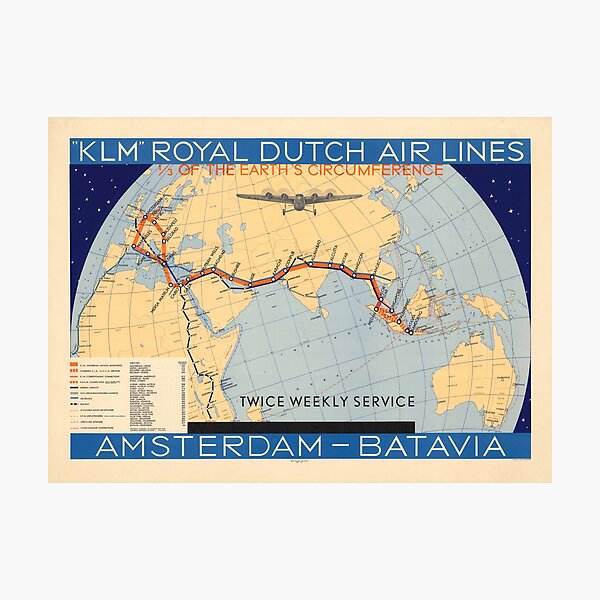 Item preview, 1934 Vintage Poster. KLM Royal Dutch Airlines Amsterdam-Batavia Weekly Service. designed and sold by Gin  Neko.