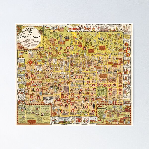 Item preview, 1928 Mapa ilustrado vintage de Hollywood, Los Ángeles, California. designed and sold by Gin Neko.