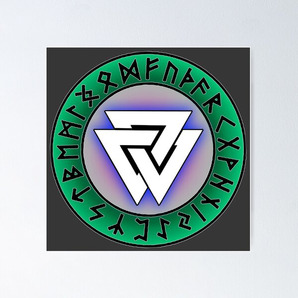 Artikelvorschau,  Elder Futhark Ring mit Valknut Green entworfen und verkauft von Moondog Seitz.