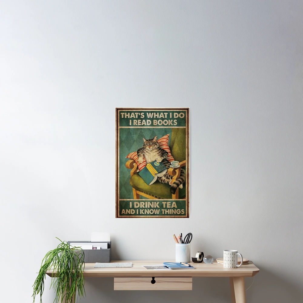 Targa In Metallo Vintage 30x20 Cm Con Scritta "I Read Books, I Drink Tea And I Know Things" - Decorazione Parete Per Casa, Ufficio O Bar