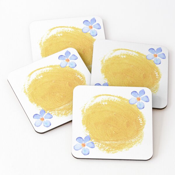 Item preview, blue flowers with gold stamp circle designed and sold by lakazdi.