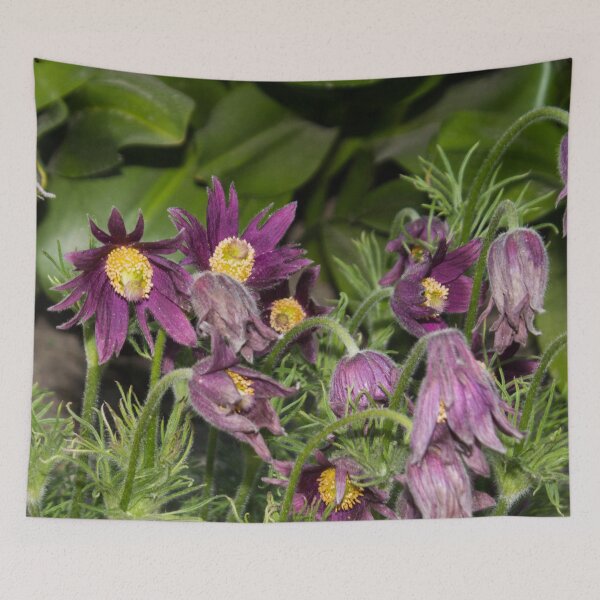 Item preview, purple bell flowers with yellow centers on a background of green foliage designed and sold by nataliavavilina.
