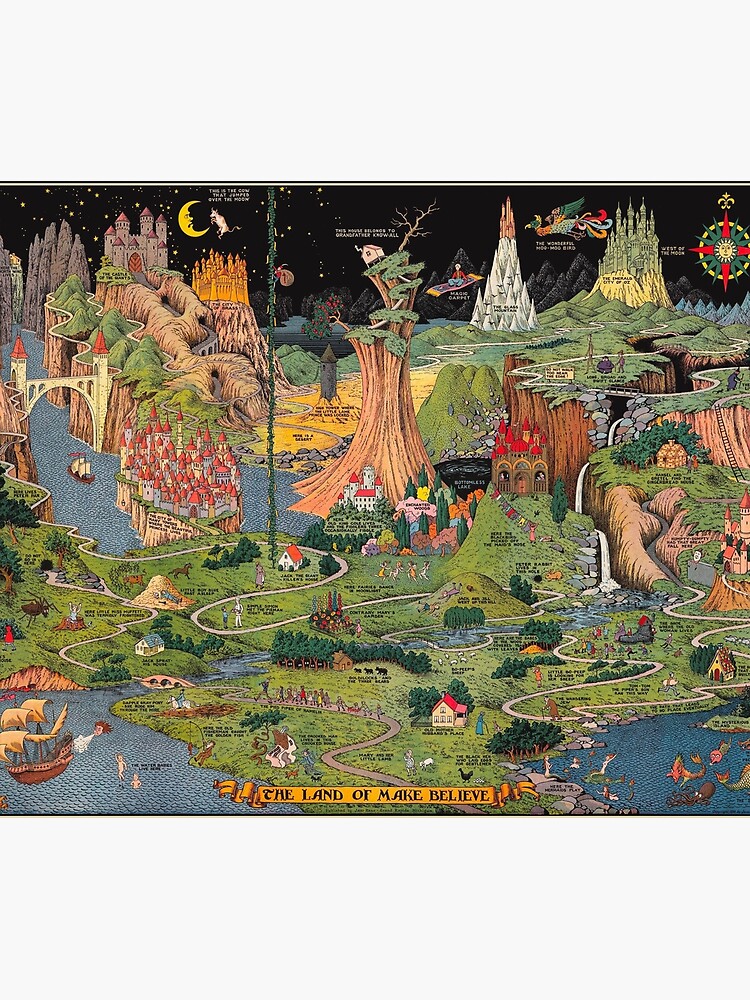 The land of make believe. Published by Jaro Hess 1930 Cornucopia of Fairy Tales Detailed Labeled Map Fun Magical Fantasy Art by Ejaaz