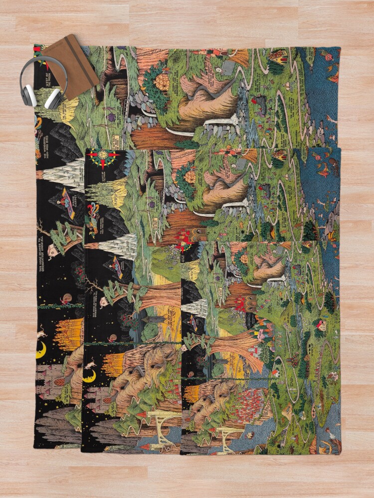 Alternate view of The land of make believe. Published by Jaro Hess 1930 Cornucopia of Fairy Tales Detailed Labeled Map Fun Magical Fantasy Art Throw Blanket