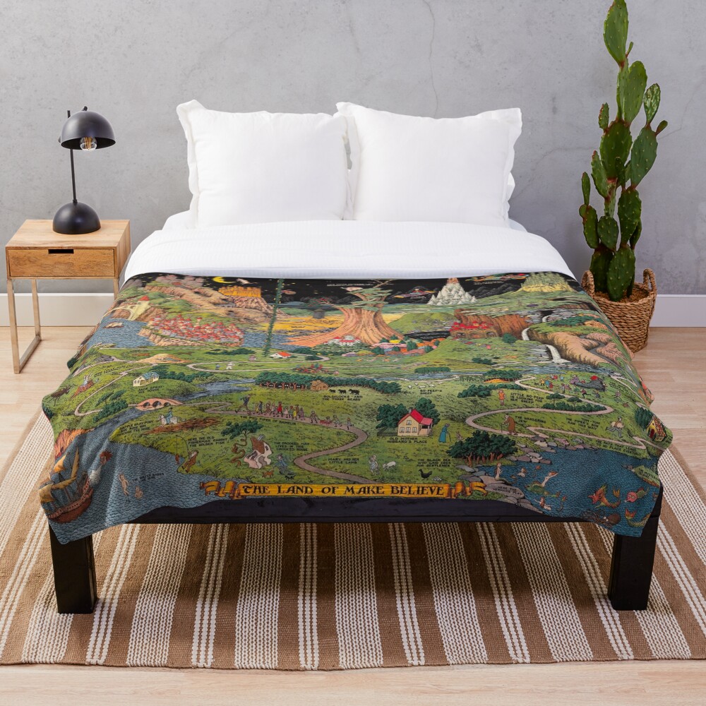 The land of make believe. Published by Jaro Hess 1930 Cornucopia of Fairy Tales Detailed Labeled Map Fun Magical Fantasy Art Throw Blanket