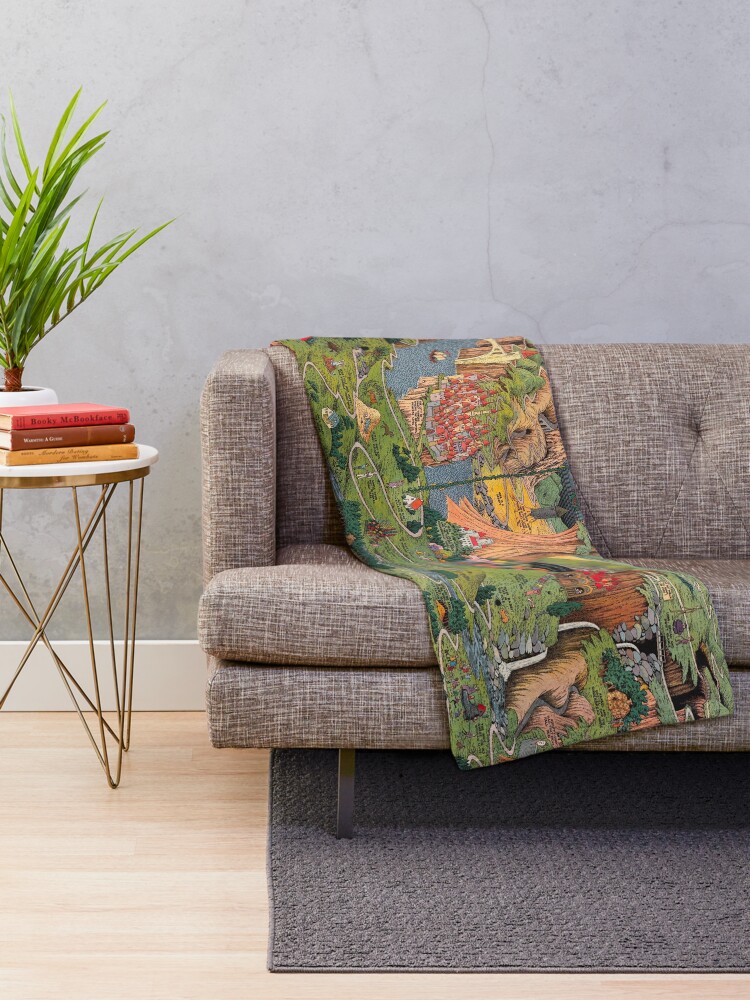 Alternate view of The land of make believe. Published by Jaro Hess 1930 Cornucopia of Fairy Tales Detailed Labeled Map Fun Magical Fantasy Art Throw Blanket