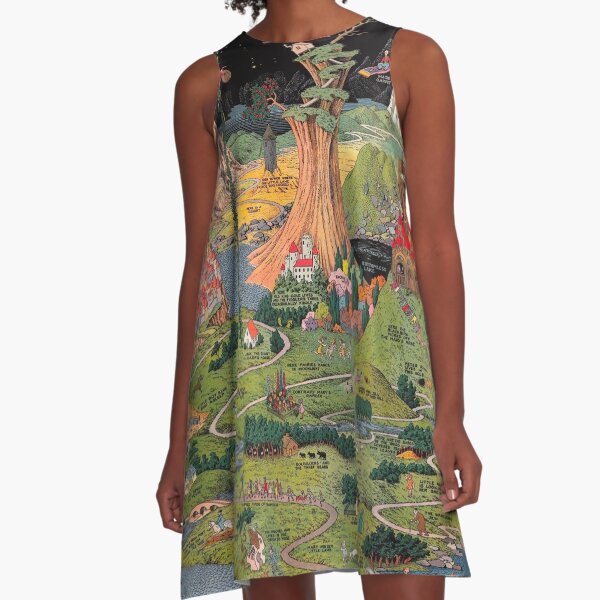 The land of make believe. Published by Jaro Hess 1930 Cornucopia of Fairy Tales Detailed Labeled Map Fun Magical Fantasy Art A-Line Dress