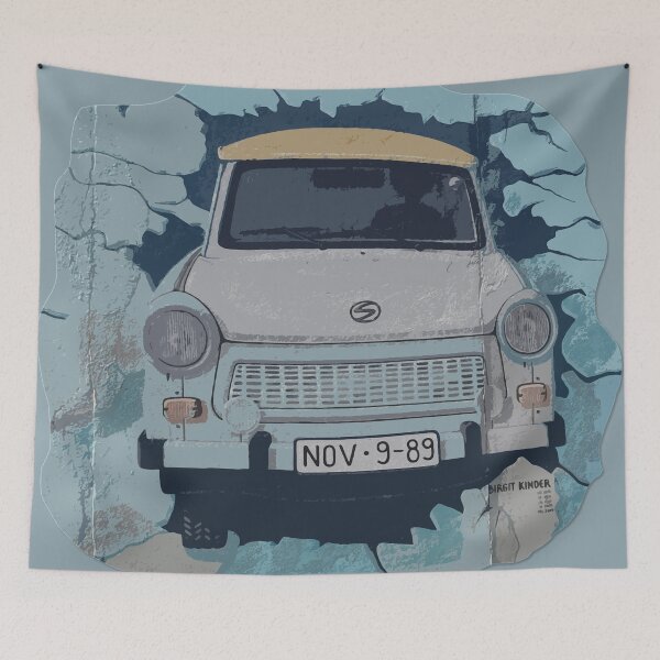 Item preview, Trabant car on berlin wall designed and sold by houdi takes the wheel.