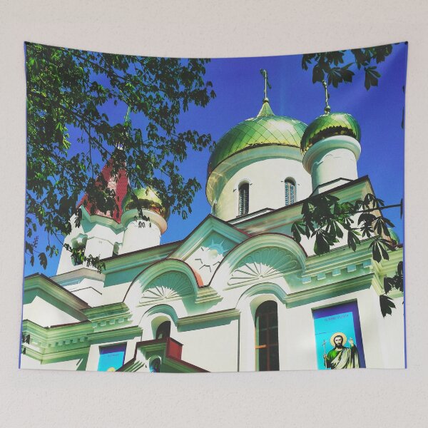 Item preview, Orthodox church with shining domes on a bright summer day  designed and sold by helenkaiy.