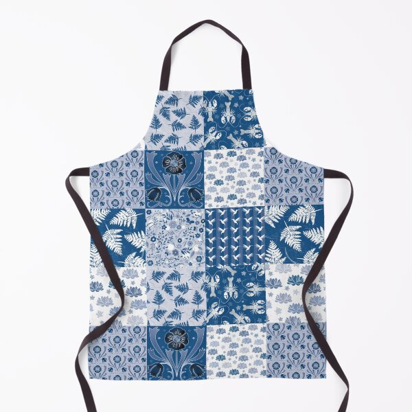 Item preview, Blue and white patchwork pattern with flowers and animals designed and sold by colorofmagic.