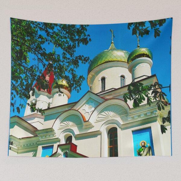 Item preview, Orthodox church with shining domes on a bright summer day  designed and sold by helenkaiy.