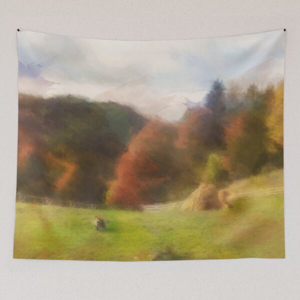 Item preview, Autumn With Mountain Fox And Haystack Watercolor designed and sold by miraminerva09.