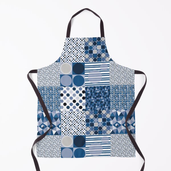 Item preview, Blue and white patchwork pattern with geometric shapes designed and sold by colorofmagic.