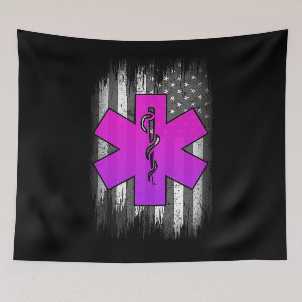 Item preview, Vintage EMS EMT Distressed Pink Black White Grey Paramedic Usa American Flag designed and sold by WillPowerApp.