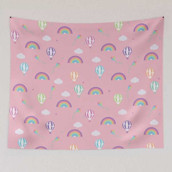 Item preview, Pink with Multicoloured Hot Air Balloons and Rainbows designed and sold by shadowbright.
