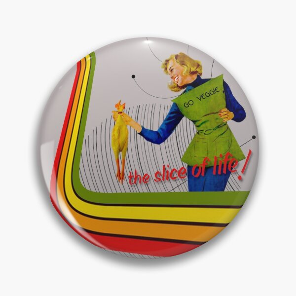 Item preview, Retro Style Collage Vegetarian Girl with Rainbow and Chicken designed and sold by KALEIDOSCOPE UK.