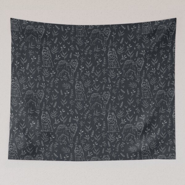 Item preview, Finnish lapphund sketched floral pattern dark designed and sold by Camilla Fjäder.
